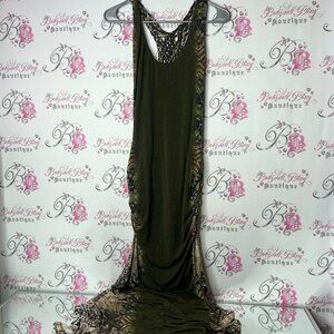 Sky dress long maxi snake skin look braided back Olive and Black Knit Garment
